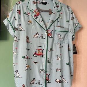 NWT Kate spade pajama Light Blue Dog Print Button-Up Shirt